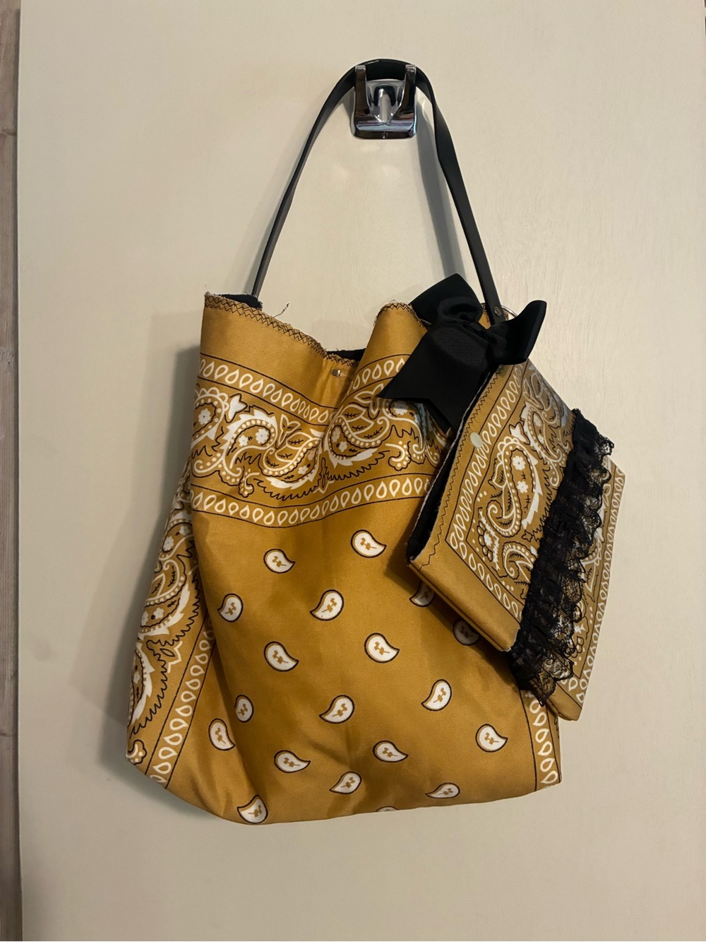 Mustard Paisley Tote Bag with Bow Accent